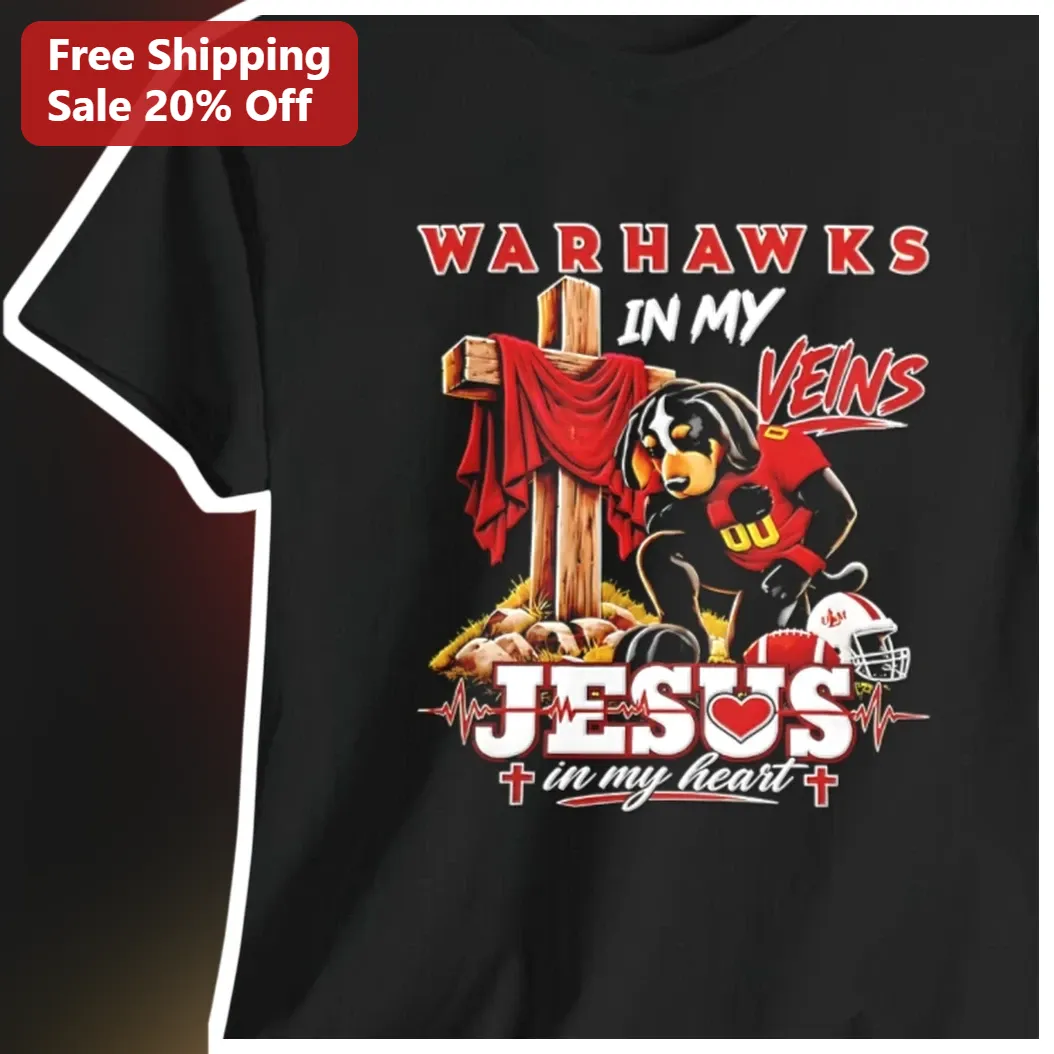 Warhawks In My Veins Jesus In My Heart Christian Football Dog Graphic Tee
