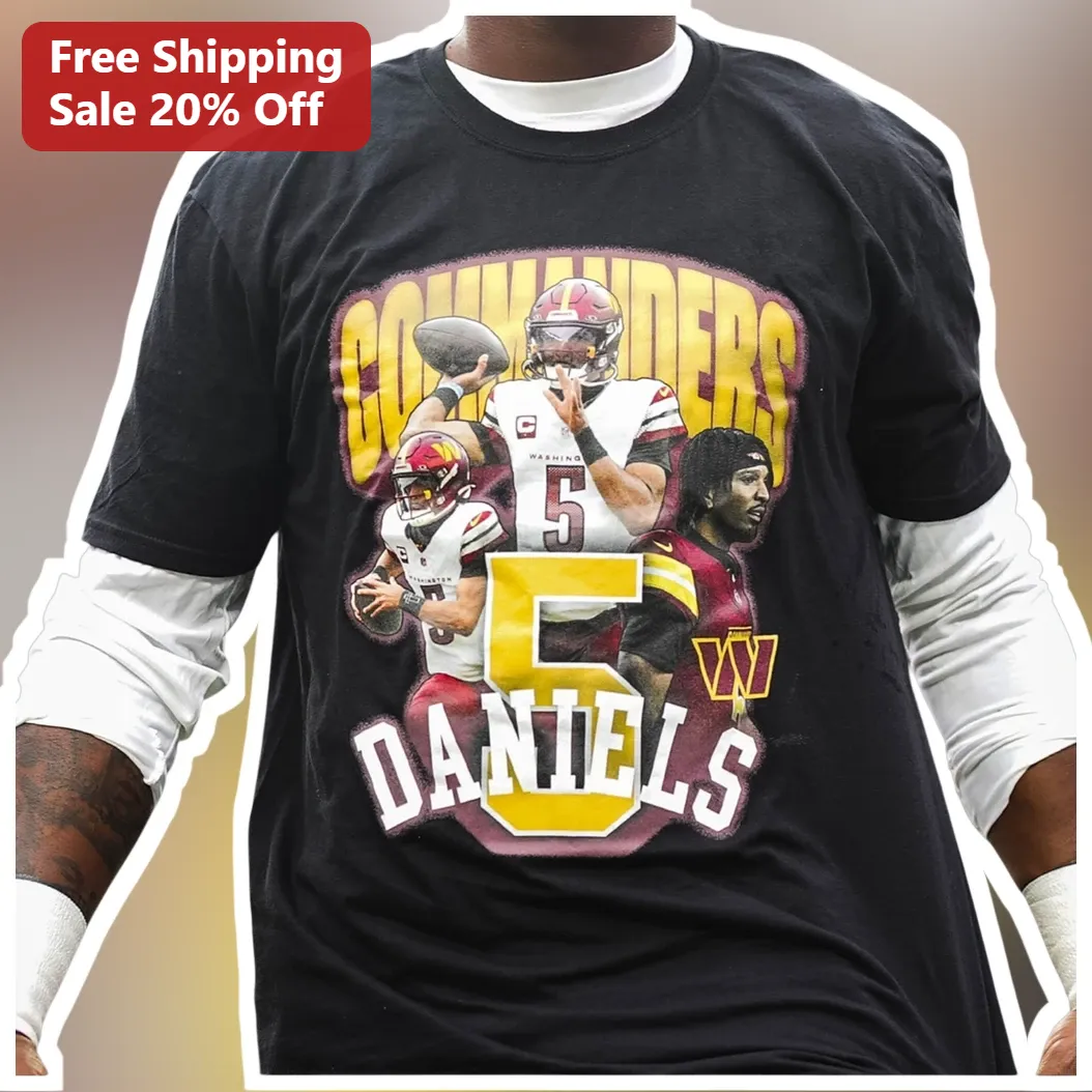 Washington Commanders Jayden Daniels Number 5 Graphic Tee NFL Fan Apparel