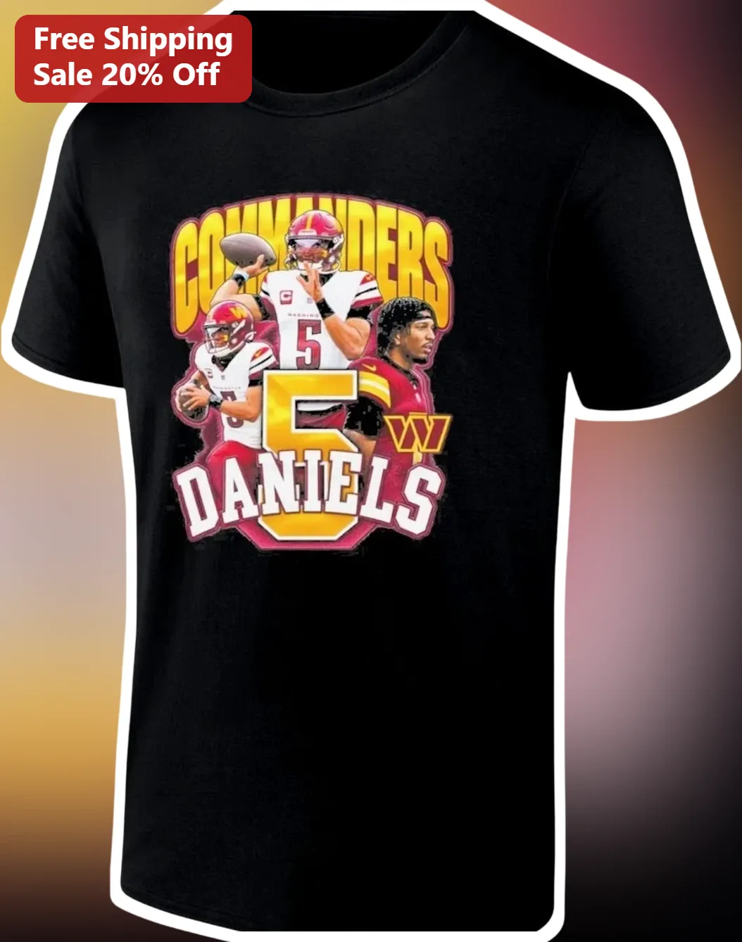 Washington Commanders Jayden Daniels Tee NFL Quarterback Fan Gear Black T-Shirt