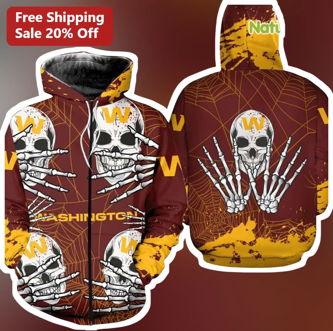 Washington Halloween Skull Zip Up Hoodie Spooky Team Spirit Apparel