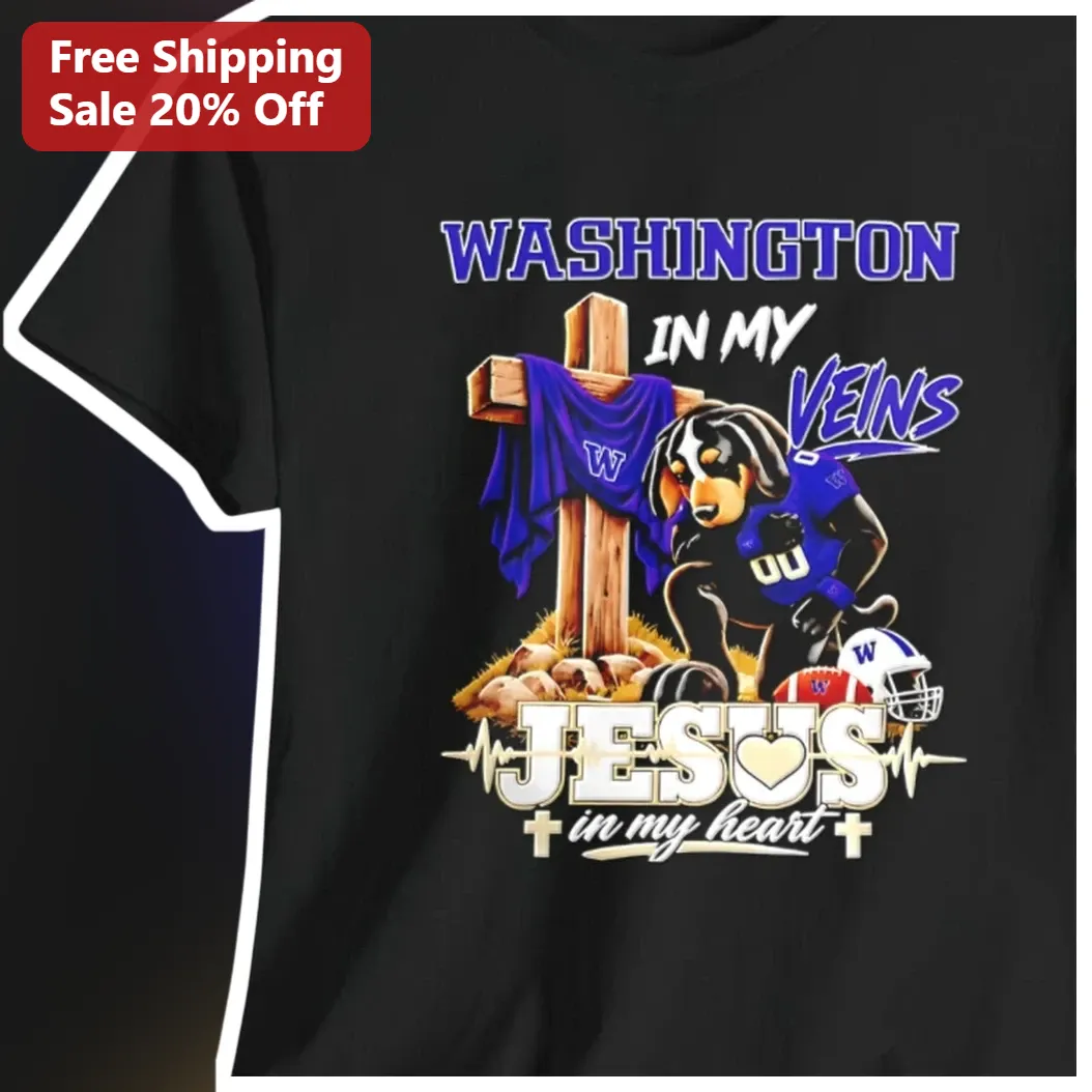Washington In My Veins Jesus In My Heart Tee Christian Football Fan Gift