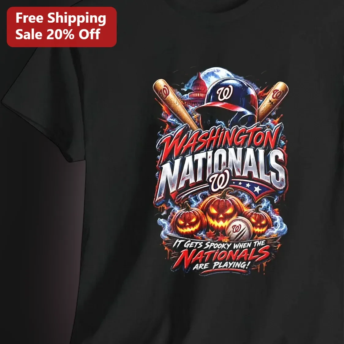 Washington Nationals It Gets Spooky When The Nationals Are Playing Halloween Baseball Tee