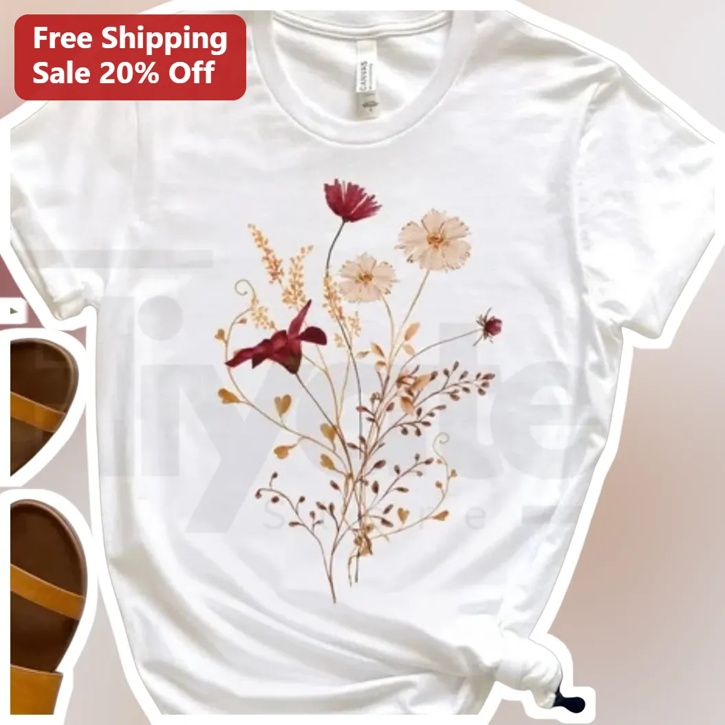 Watercolor Wildflower Bouquet Graphic Tee for Women Nature Lover Gift
