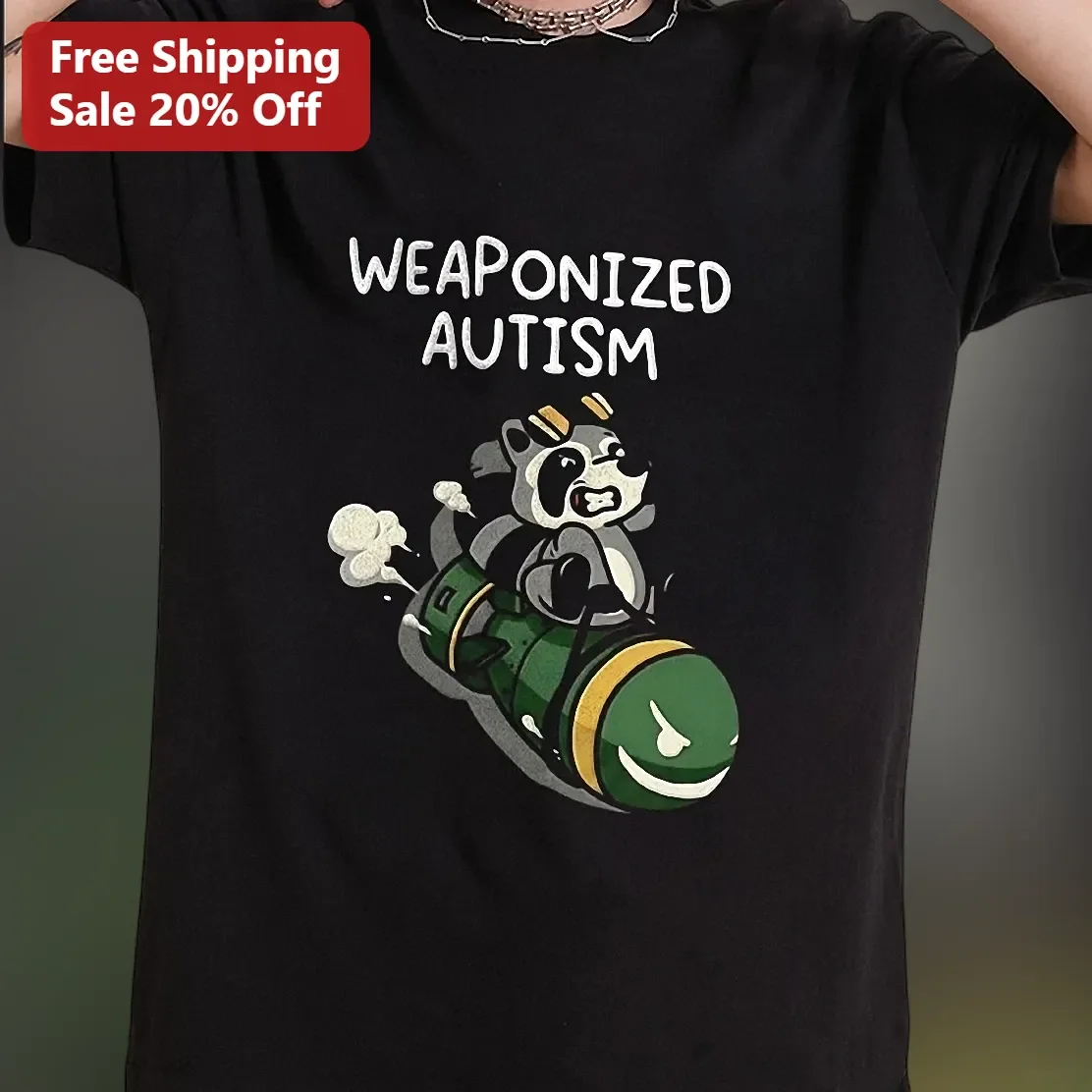 Weaponized Autism Raccoon Graphic Tee Funny Neurodivergent Meme Shirt Gift