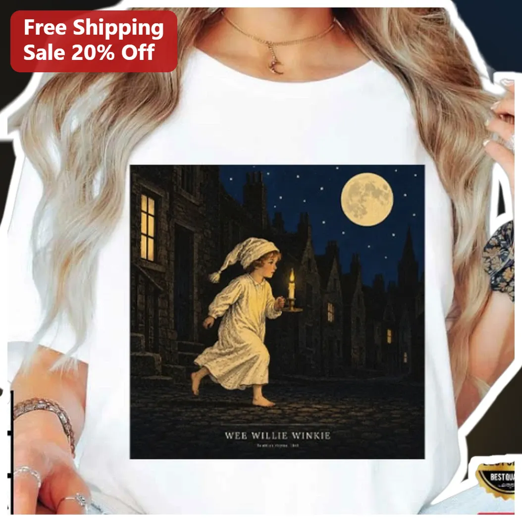 Wee Willie Winkie Vintage Nursery Rhyme Character Graphic Tee for Adults available at our Chicago, Illinois warehouse