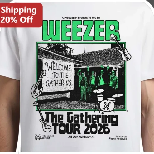 Weezer The Gathering Tour 2026 Graphic Tee Retro Band Merch Shirt