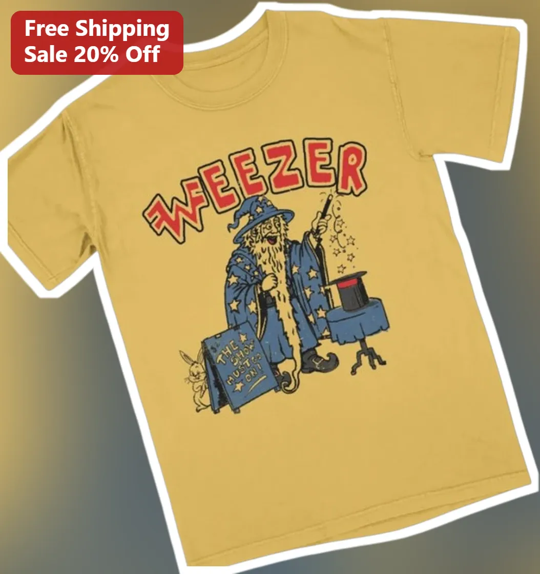 Weezer The Show Must Go On Wizard Graphic Tee Vintage Rock Band Merch Shirt