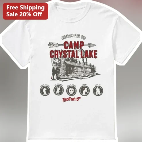 Welcome to Camp Crystal Lake Friday the 13th Jason Voorhees Vintage Horror Tee