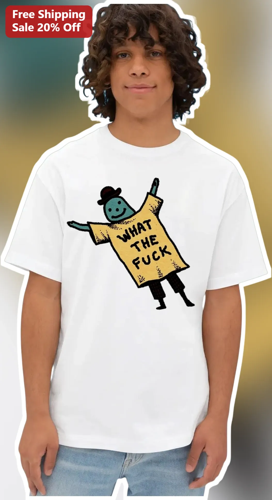 What The Fuck Tee Funny Cartoon Character Graphic T-Shirt Sarcastic Novelty Gift for Adults