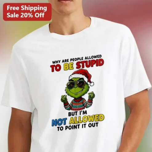 Why Are People Allowed To Be Stupid But I Am Not Allowed To Point It Out Grinch Sarcastic Christmas Tee