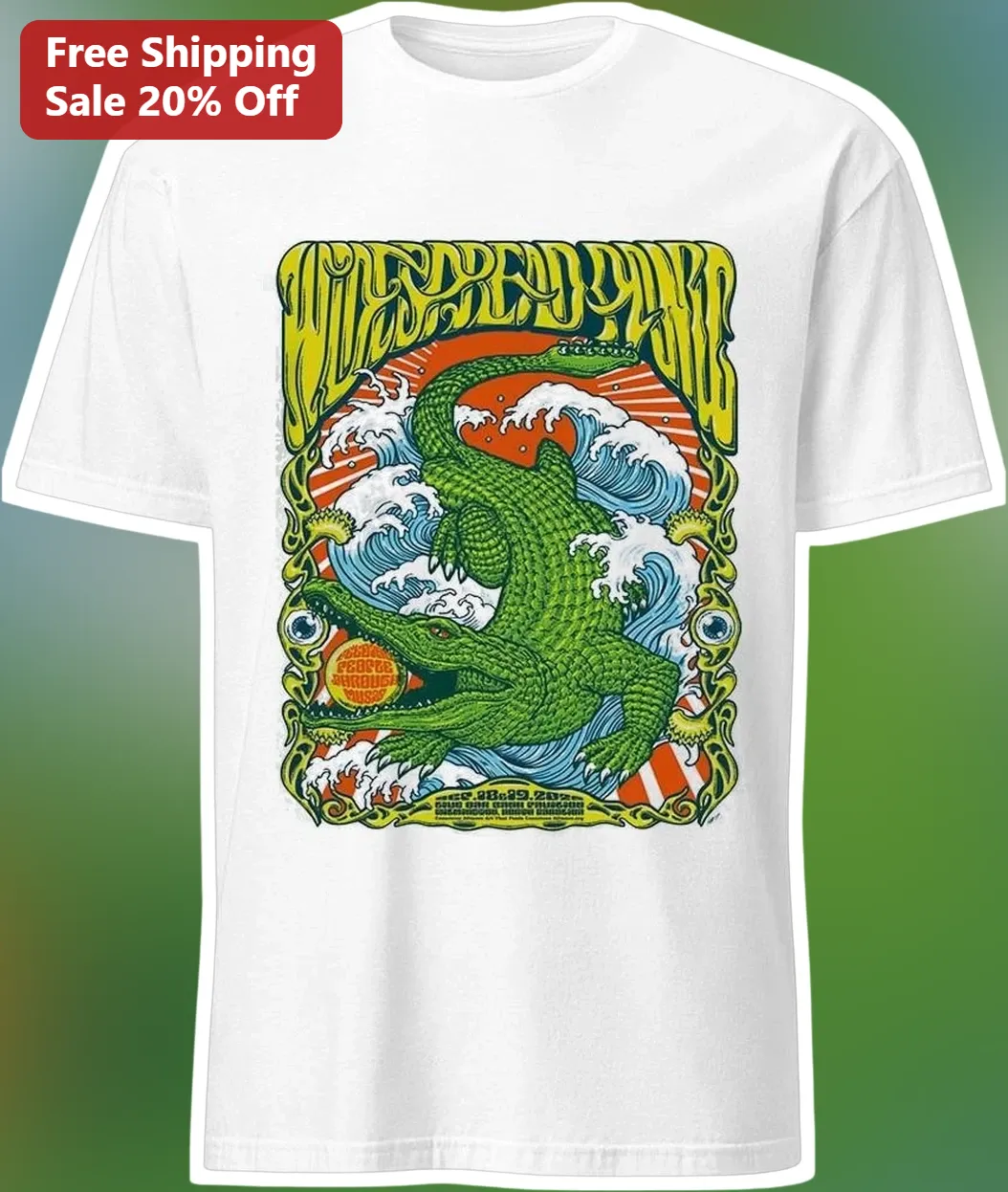 Widespread Panic Vintage Psychedelic Alligator Graphic Tee Retro Jam Band Shirt