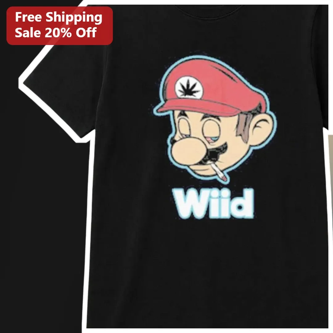 Wiid Tee Stoned Mario Parody Graphic T-Shirt for Gamers and Cannabis Culture Fans