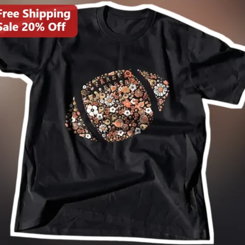 Wildflower Football Graphic Tee Nature Lover Fall Sports Shirt for Women Men