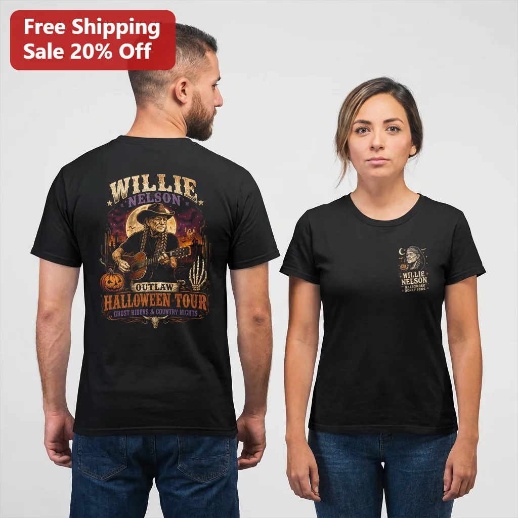 Willie Nelson Outlaw Halloween Tour Ghost Riders and Country Nights Graphic Tee, Vintage Halloween Honky Tonk Shirt
