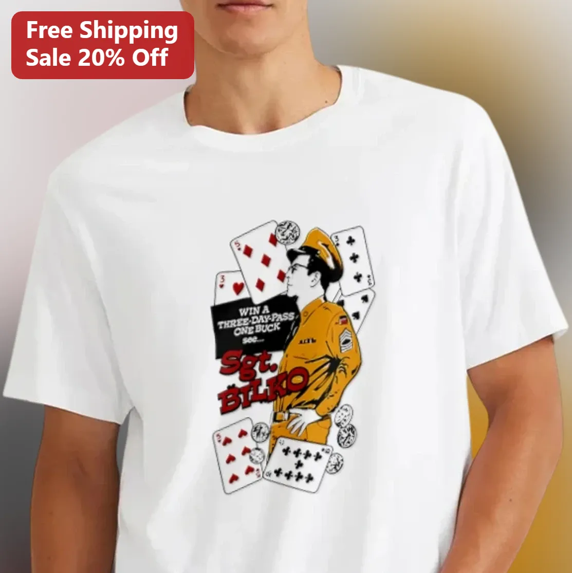 Win A Three Day Pass One Buck Sgt. Bilko Tee, Vintage 1950s Classic TV Sitcom Retro Comedy Shirt Gift for Men Women