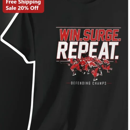 Win. Surge. Repeat. Defending Champs Hockey Tee Carolina Hurricanes NHL Fan Gift