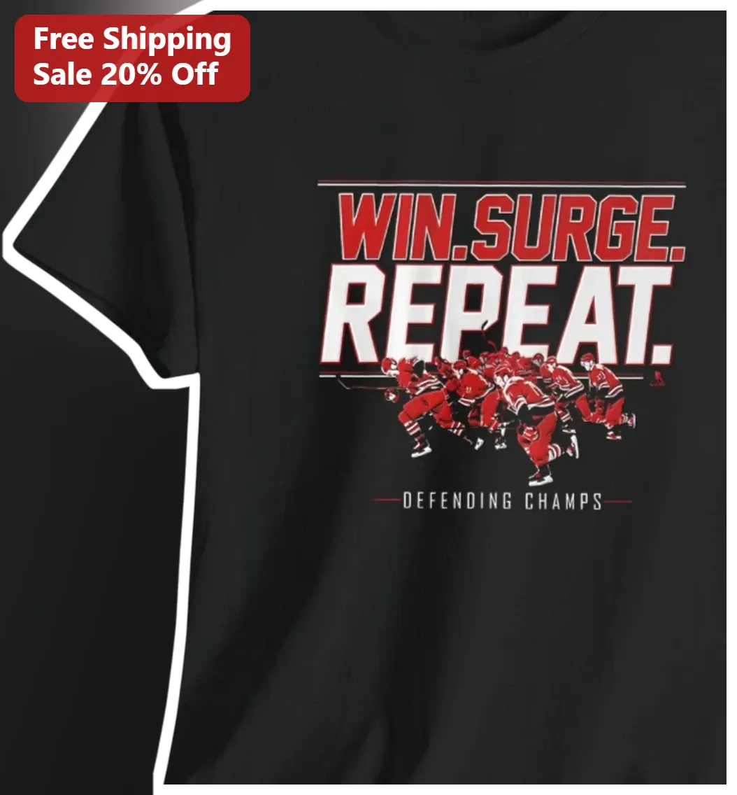 Win. Surge. Repeat. Defending Champs Hockey Tee Carolina Hurricanes NHL Fan Gift