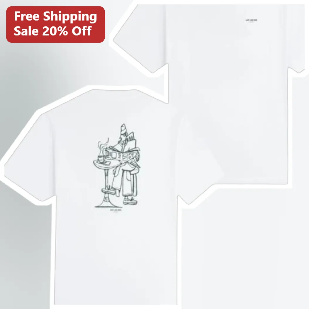Winter Cafe Reading Illustration Tee Cozy Book Lover Gift Line Art Graphic Shirt