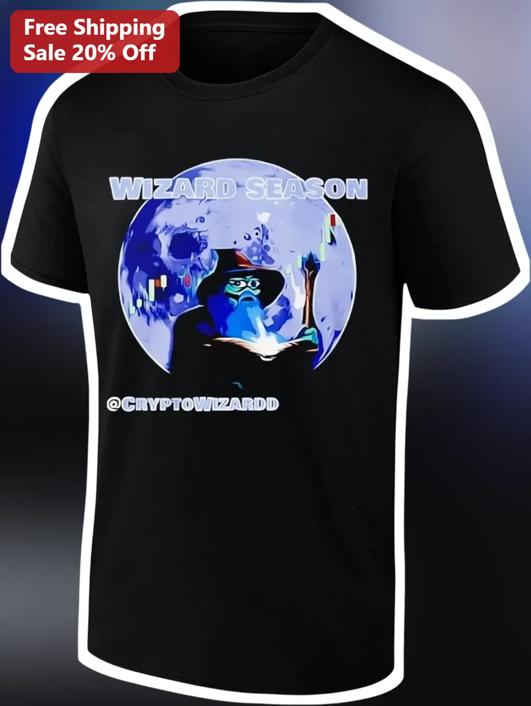 Wizard Season Graphic Tee Fantasy Magic Moon Wizard Shirt for Halloween D&D RPG Fans