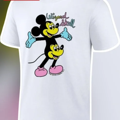 Wizard Skull Tee Vintage Punk Rock Graphic T-Shirt Mickey Mouse Mashup Halloween Gift