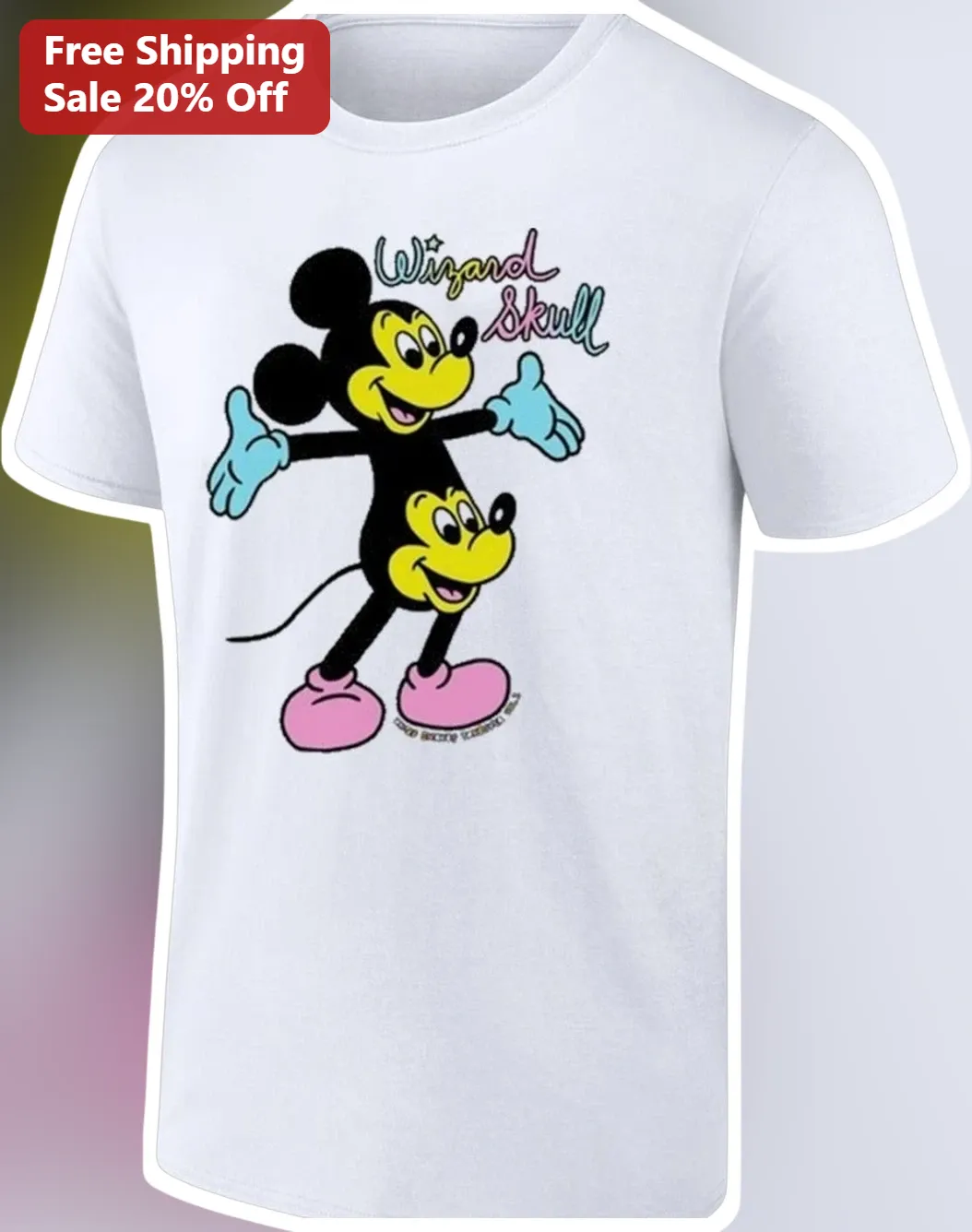 Wizard Skull Tee Vintage Punk Rock Graphic T-Shirt Mickey Mouse Mashup Halloween Gift