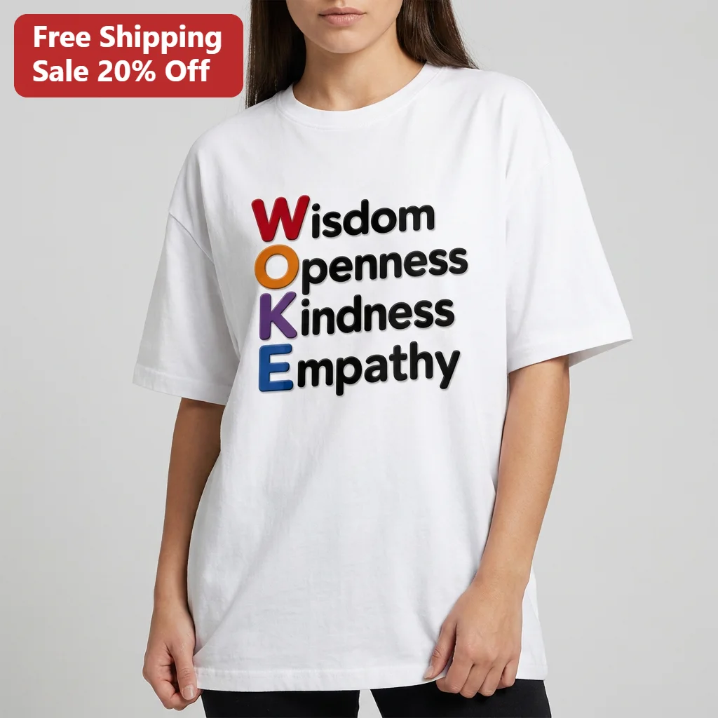 WOKE Wisdom Openness Kindness Empathy Tee Inspirational Positive Acrostic Quote Graphic T-Shirt Gift