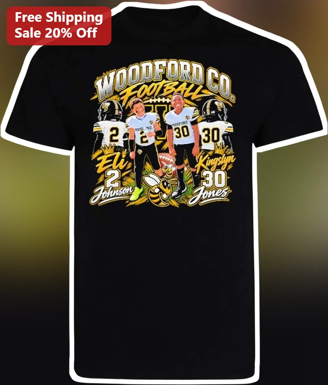 Woodford Co Football Tee Youth Custom Name Personalized Gift for Players