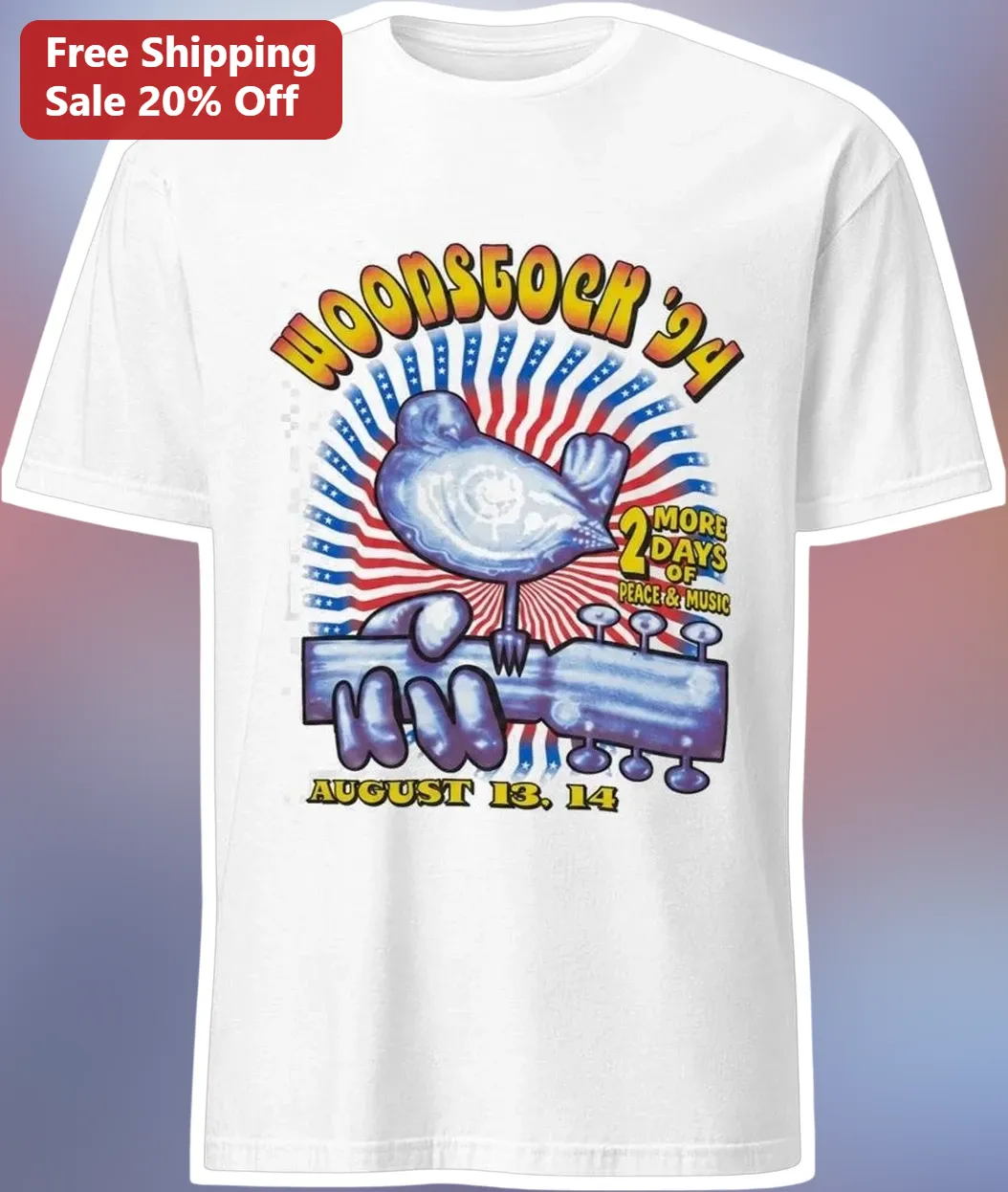 Woodstock '94 Tee 2 More Days Of Peace Music August 13 14 Vintage Festival Graphic Shirt