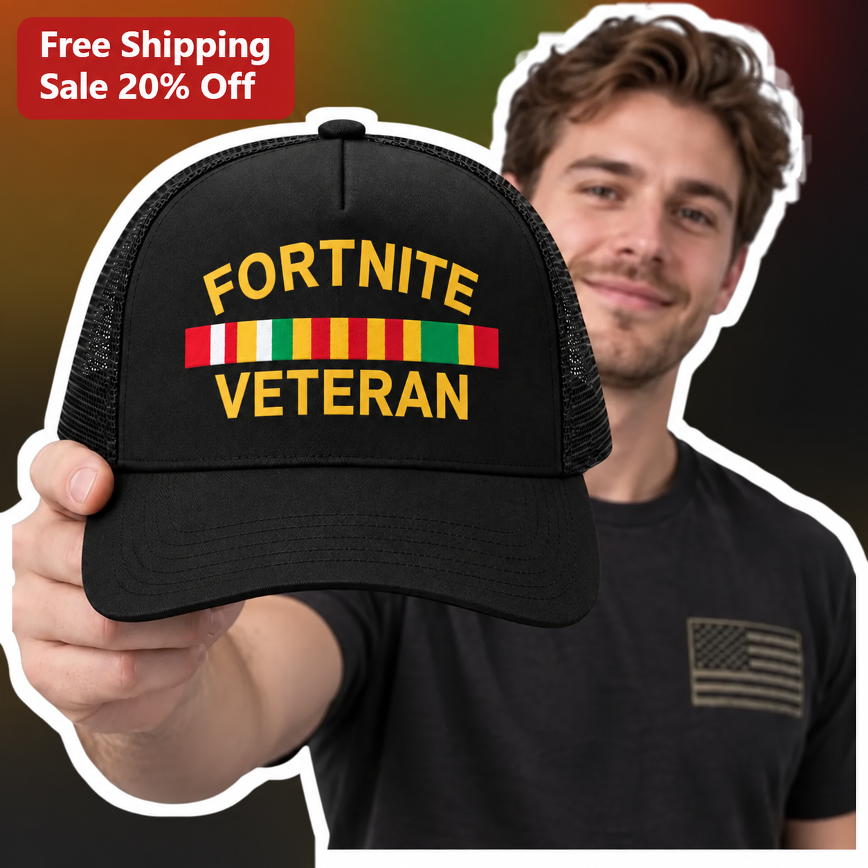 Fortnite Veteran Hat Tilted Towers Gamer Gift Black Trucker Cap