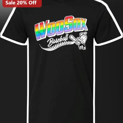 WooSox Baseball Tee Rainbow Gradient Logo Graphic Shirt for Sports Fans
