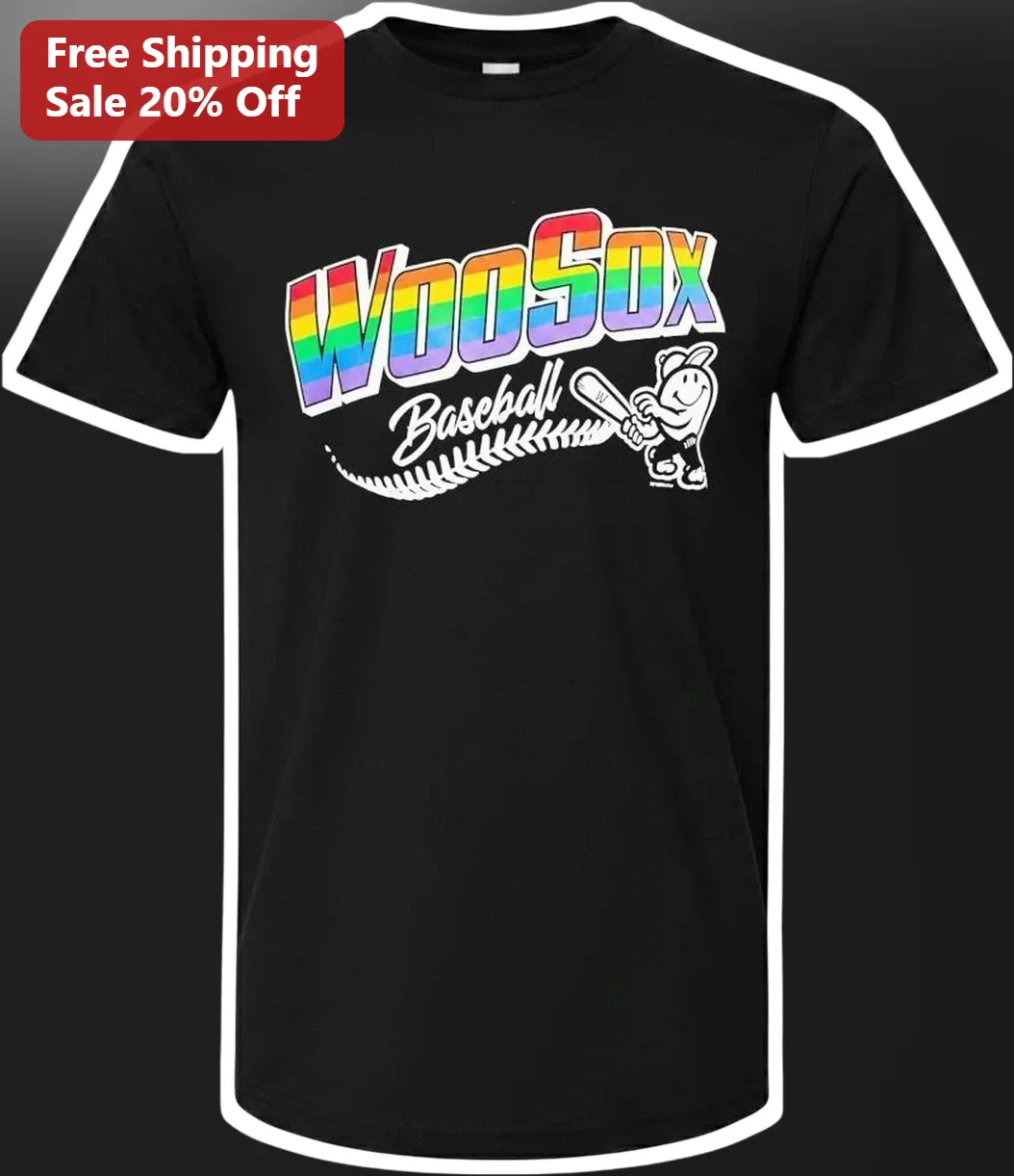 WooSox Baseball Tee Rainbow Gradient Logo Graphic Shirt for Sports Fans