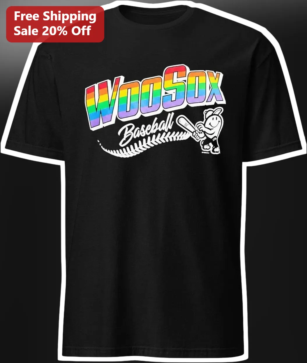 WooSox Baseball Tee Rainbow Gradient Rabbit Mascot Graphic Shirt for Fans