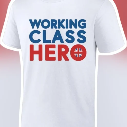 Working Class Hero Tee British Union Jack Flag Design Blue Collar Gift