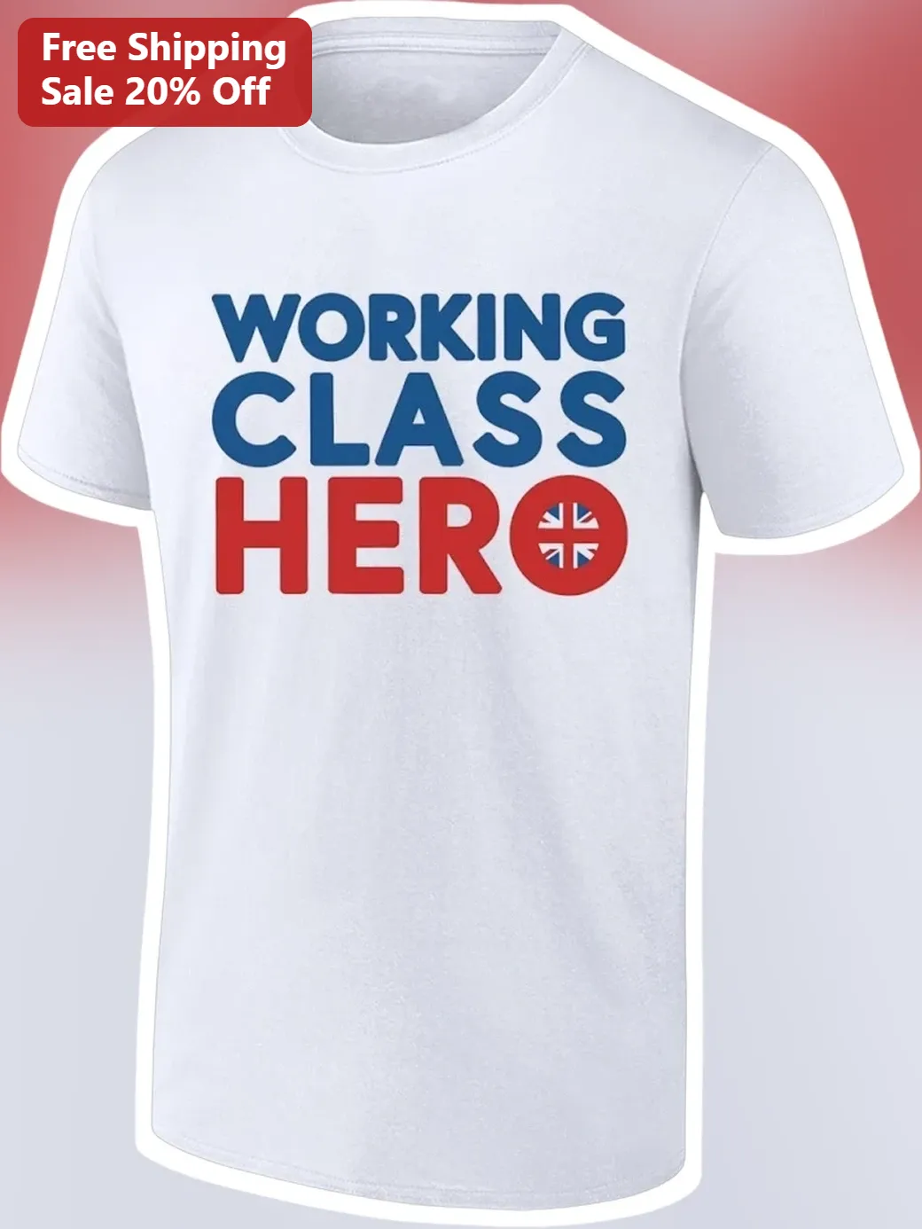 Working Class Hero Tee British Union Jack Flag Design Blue Collar Gift