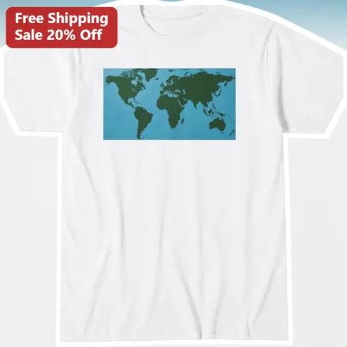 World Map Graphic Tee Travel Geography Shirt for Men Women Unisex Cotton