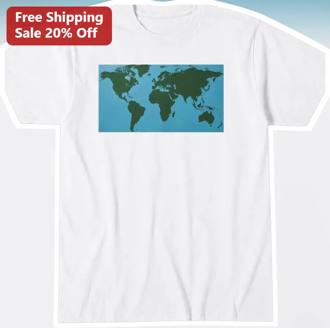 World Map Graphic Tee Travel Geography Shirt for Men Women Unisex Cotton