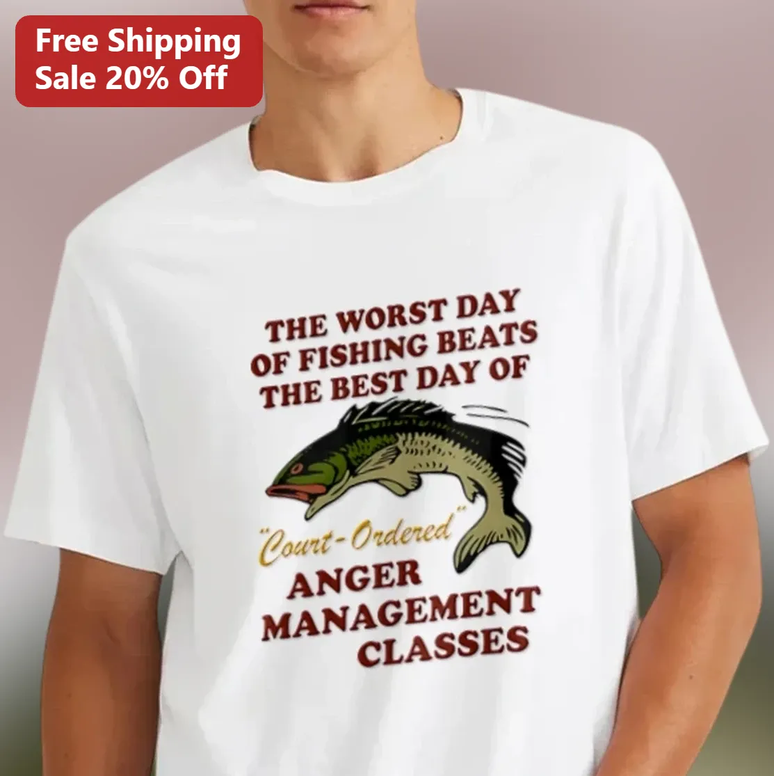 Worst Day of Fishing Beats Anger Management Classes Funny Tee, Sarcastic Bass Fishing Humor Gift for Anglers and Dads