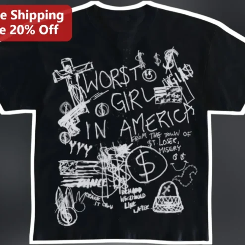 Worst Girl In America Tee Slayyyter Album Fan Graphic T-Shirt Black Grunge Punk Style