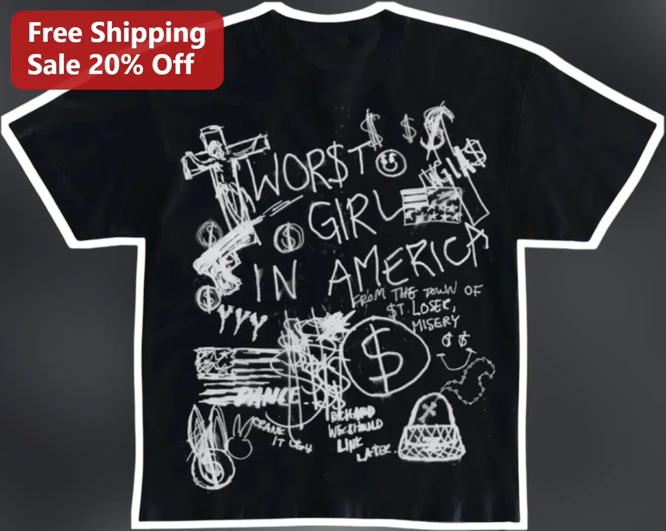 Worst Girl In America Tee Slayyyter Album Fan Graphic T-Shirt Black Grunge Punk Style