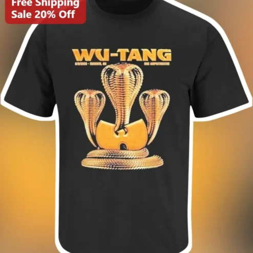 Wu-Tang Clan Logo Tee Vintage 90s Hip Hop Graphic T-Shirt Black Gold Cobra Design