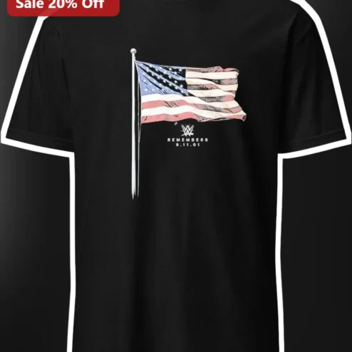 WWE Remembers 9.11.01 Tee 25th Anniversary Never Forget Patriotic Graphic Shirt