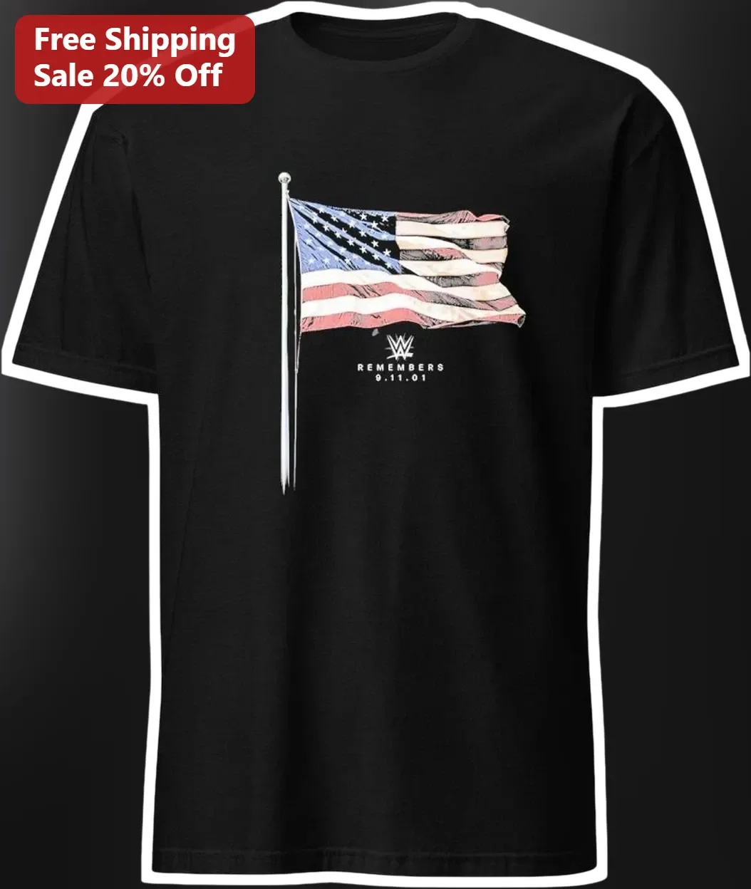 WWE Remembers 9.11.01 Tee 25th Anniversary Never Forget Patriotic Graphic Shirt