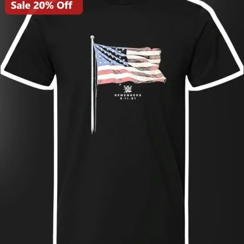 WWE Remembers 9.11.01 Tribute Tee Patriotic American Flag Graphic Shirt