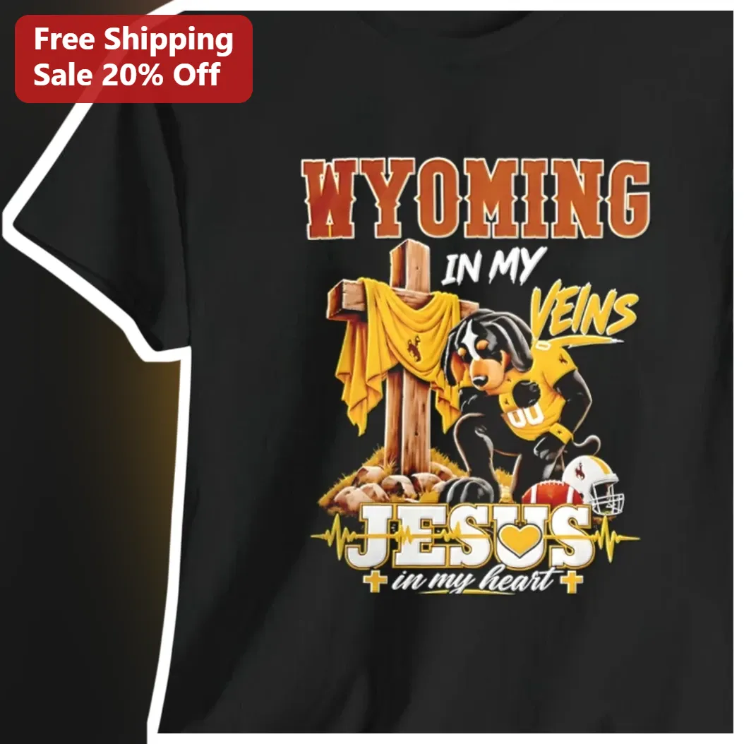 Wyoming In My Veins Jesus In My Heart Christian Football Tee