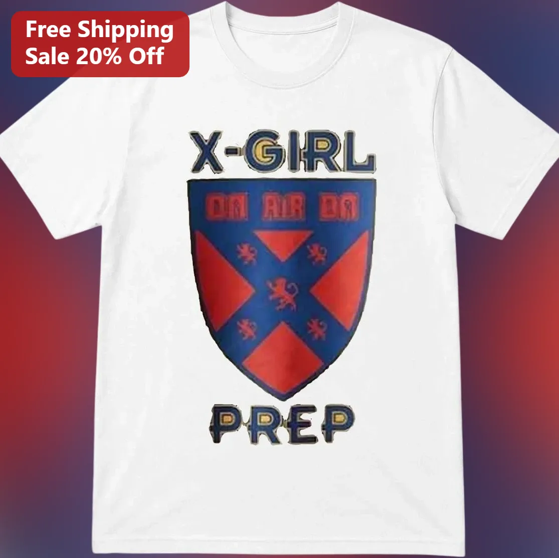 X-Girl Prep Tee Vintage Collegiate Crest Graphic Shirt for Women, Preppy 90s Streetwear Gift