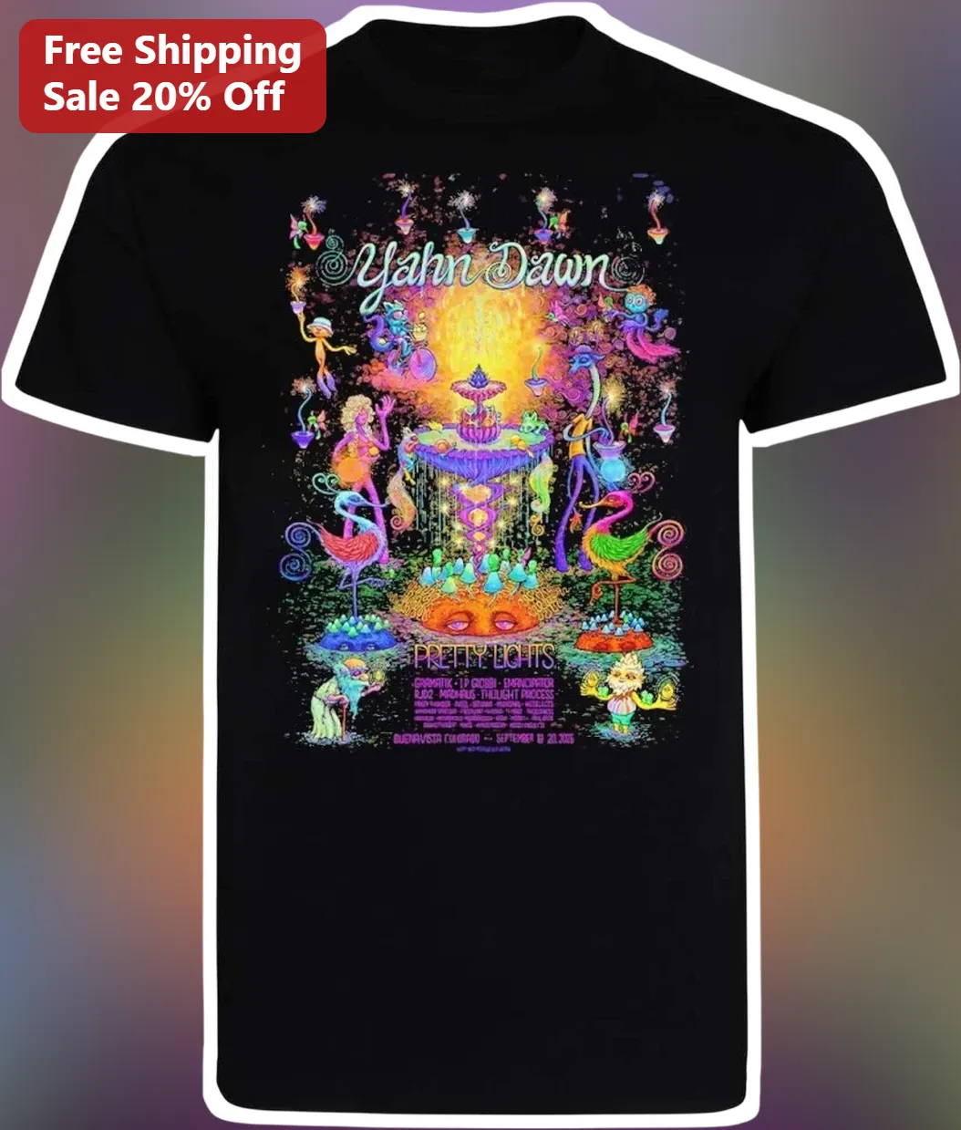 Yahnn Dawn Pretty Lights Tee Psychedelic EDM Festival Graphic Shirt for Men Women