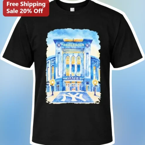 Yankee Stadium Gate 4 Tee Watercolor Architecture Baseball Fan Gift