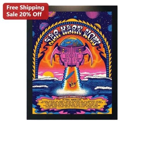 Yeah Yeah Wow Poster Psychedelic Retro UFO Concert Art Print Music Festival Wall Decor