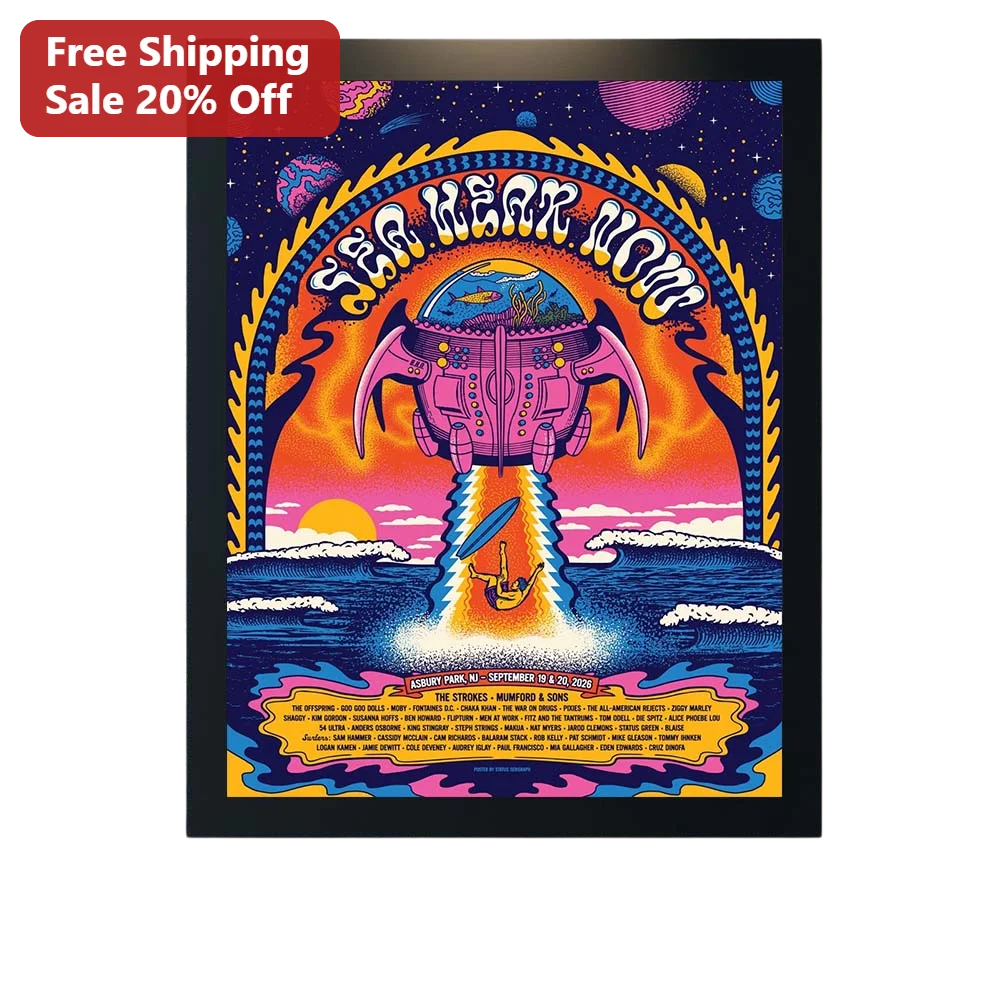 Yeah Yeah Wow Poster Psychedelic Retro UFO Concert Art Print Music Festival Wall Decor