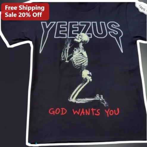 Yeezus God Wants You Kanye West Skeleton Praying Graphic Tee